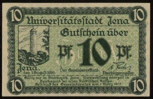 Gutschein über 10 Pf. der Universitätsstadt Jena