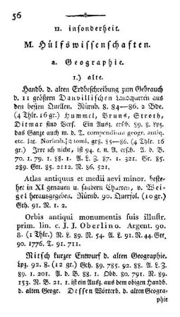M. Hülfswissenschaften.