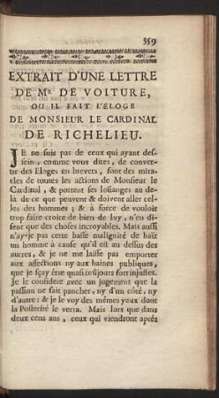 Extrait d'une lettre de Mr de Voiture