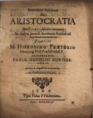 Exercitium Politicum De Aristocratia