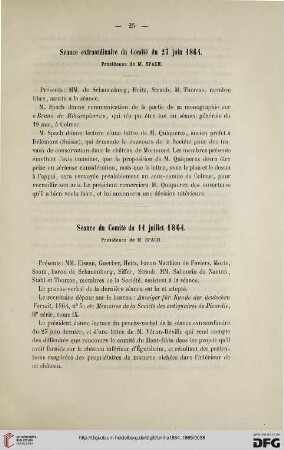 Séance extraordinaire du Comité du 27 juin 1864