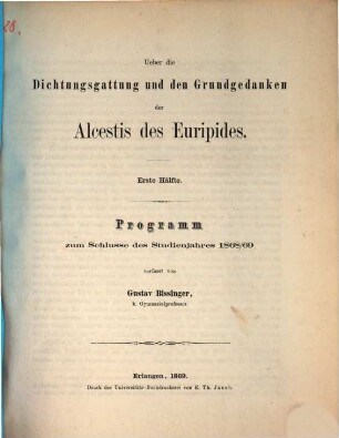 Programm der Kgl.-Bayer. Studienanstalt zu Erlangen : zum Schlusse des Schuljahres ..., 1868/69 (1869)