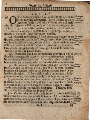 Theses Ex Institutionibus Philosophicis Biennio Explicatis Selectæ