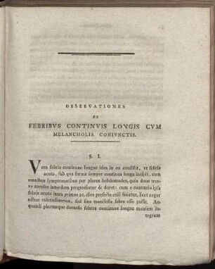 Observationes De Febribus Continuis Longis Cum Melancholia Coniunctis