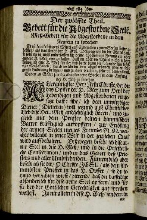 Der zwölffte Theil. Gebett für die Abgestorbne Seelé.