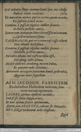 Ad M. Jacobum Fabricium Ecclesiasten Husensem aulicum, fratrem meum optimum