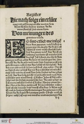 Register [...] Von meinungen des gemeinen volcks