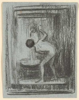 Junge am Brunnen (nackt vom Rücken her gesehen und von Wasserstrahl trinkend) für Zeitschrift "Pan"