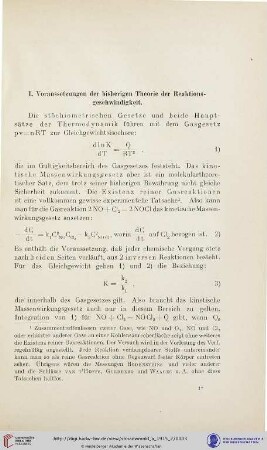 I. Voraussetzungen der bisherigen Theorie der Reaktionsgeschwindigkeit