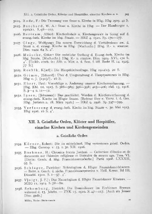 XII. 3. Geistliche Orden, Klöster und Hospitäler, einzelne Kirchen und Kirchengemeinden