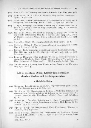 XII. 3. Geistliche Orden, Klöster und Hospitäler, einzelne Kirchen und Kirchengemeinden