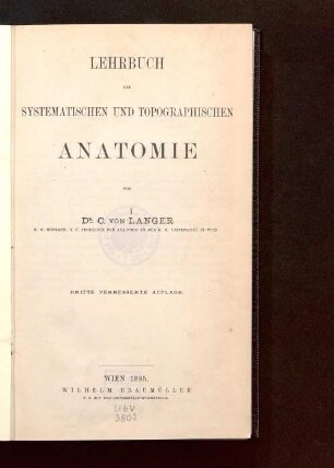 Lehrbuch der systematischen und topographischen Anatomie