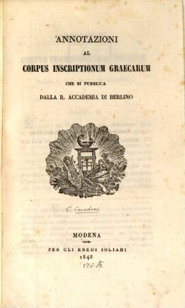 Annotazioni al Corpus inscriptionum graecarum che si pubblica dalla R. Accademia di Berlino : Articolo. I-IV. Articolo V.