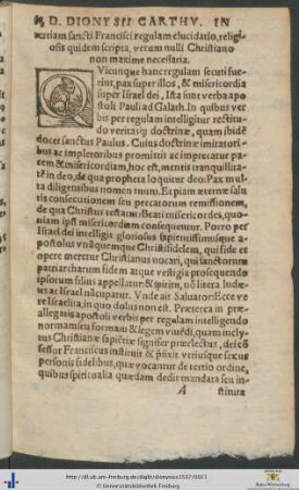 Domini Dionysii Carthusiensis In tertiam sancti Francisci regulam elucidatio