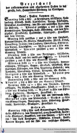 Verzeichniß der Posten, Bothen etc.