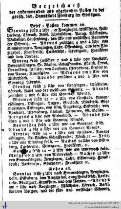 Verzeichniß der Posten, Bothen etc.