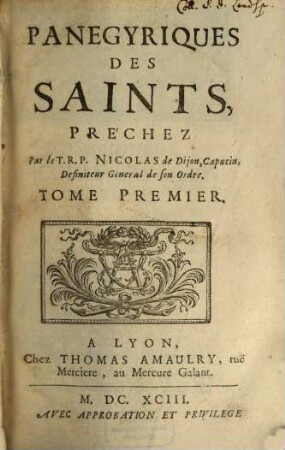 Panegyriques Des Saints, 1