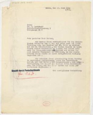 Brief an Ludwig Landshoff : 12.06.1930