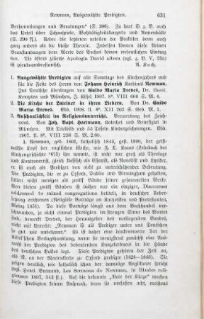 631-633 [Rezension] Newman, John Henry, Ausgewaehlte Predigten auf alle Sonntage des Kirchenjahres und fuer die Feste des Herrn