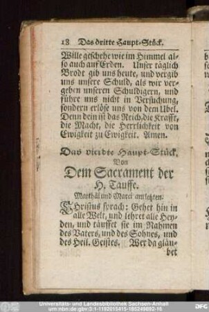 Das vierdte Haupt-Stück. Von dem Sacrament der H. Tauffe.