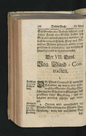 Der VII. Titul. Von Pfand-Contracten.