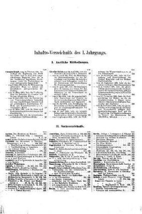 Inhalts-Verzeichniß des I. Jahrgangs.