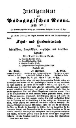 10: Pädagogische Revue. Intelligenzblatt zur Pädagogischen Revue - 10.1849