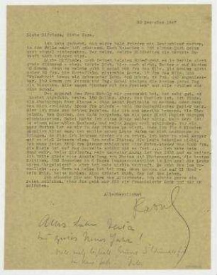 Brief von Raoul Hausmann an Elfriede Hausmann und Vera Hausmann. [Limoges]. Zusatz von Dela Blakmar und Hedwig Hausmann
