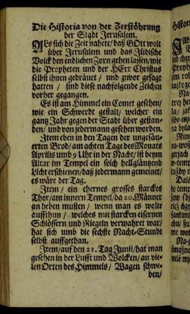 Die Historia von der Zerstöhrung der Stadt Jerusalem. = Historia wot-skazena teho mjesta Jerusalem.