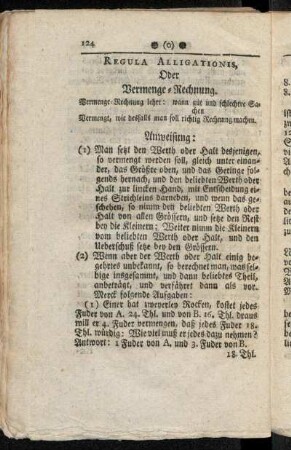 Regula Alligationis, oder Vermenge-Rechnung.