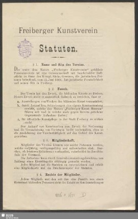 Statuten : Freiberger Kunstverein : [unterzeichnet:] Freiberg, 19. Mai 1885