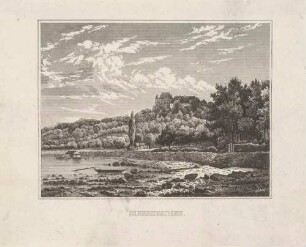 Das Schloss Siebeneichen, am südlichen Elbhang in Meißen im Stadtteil Siebeneichen, Blick in südöstliche Richtung, aus Schiffners Beschreibung von Sachsen um 1845
