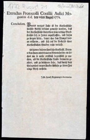 Verordnung der Kurfürstlichen Regierung gegen den Fruchtmangel