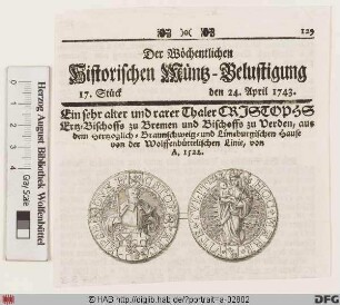 Bildnis Christoph (von Braunschweig-Wolfenbüttel), 1511-58 Erzbischof von Bremen