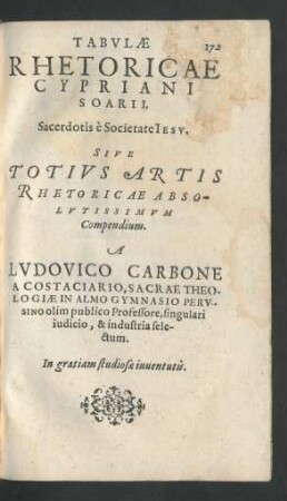 Tabvlae Rhetoricae Cypriani Soarii.