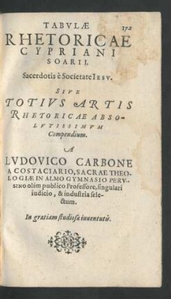 Tabvlae Rhetoricae Cypriani Soarii.
