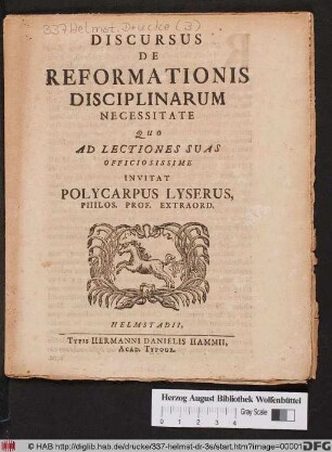 Discursus De Reformationis Disciplinarum Necessitate