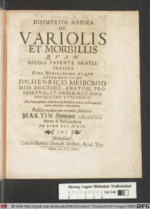 Disputatio Medica De Variolis Et Morbillis