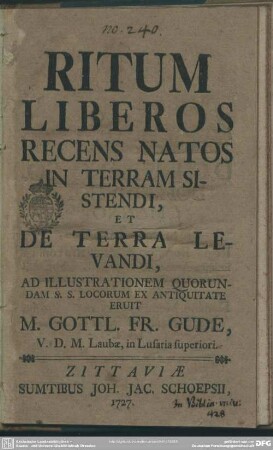 Ritum Liberos Recens Natos In Terram Sistendi, Et De Terra Levandi