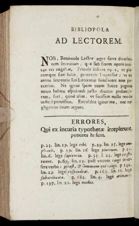 Bibliopola Ad Lectorem.