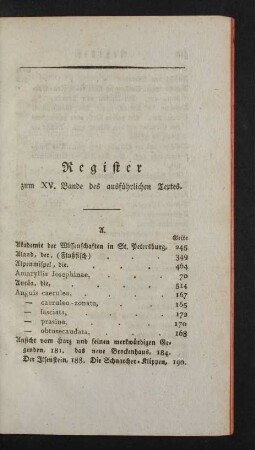 Register zum XV. Bande des ausführlichen Textes.