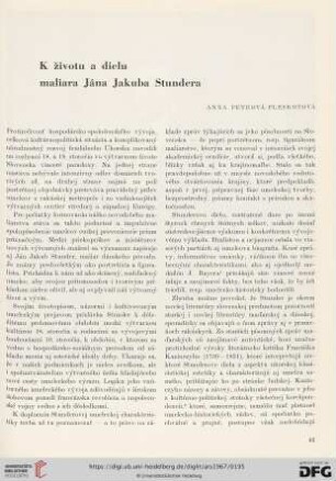 K životu a dielu maliara Jána Jakuba Stundera
