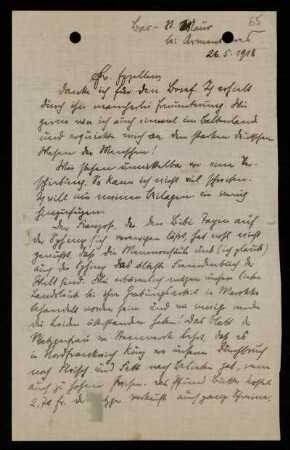 Nr. 65. Brief von Wilhelm Crönert an Ulrich von Wilamowitz-Moellendorff. [...] [Feldpost], 26.5.1918