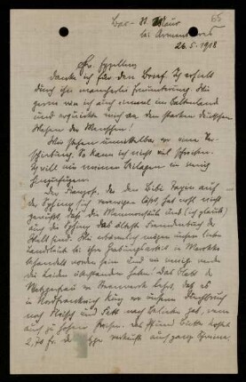 Nr. 65. Brief von Wilhelm Crönert an Ulrich von Wilamowitz-Moellendorff. [...] [Feldpost], 26.5.1918