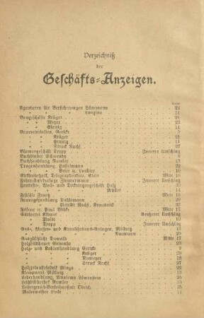 Verzeichnis der Geschäfts-Anzeigen