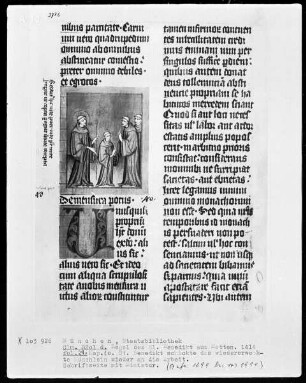 Regel des heiligen Benedikt — Der heilige Benedikt schickt den Mönch wieder an die Arbeit, Folio 29verso