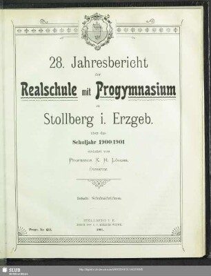 28.1900/01: Jahresbericht der Realschule mit Progymnasium zu Stollberg i. Erzgeb. : über das Schuljahr ...