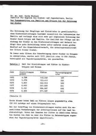 Das Zusammenwirken von Familien und Krippen bei der Betreuung der Kinder