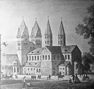 Halberstadt, ehem. Kollegiatstiftskirche Beatae Mariae Virginis, Liebfrauenkirche, von Südosten, graphische Darstellung