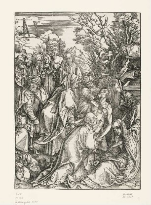 Grablegung Christi, Blatt 10 aus: "Passio domini nostri Jesu ex hieronymo Paduano Dominico Mancino Sedulio et Baptista Mantuano per fratrem Chelidonium collecta cum figuris Alberti Dureri Norici Picoris", Nürnberg 1511
